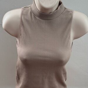 Gypsy + Jade Sleeveless Ribbed nylon tan high neck Top, size S/M Y2K preppy